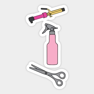 Hair Stylist Curling Iron, Spray Bottle, Shears, Scissors Sticker